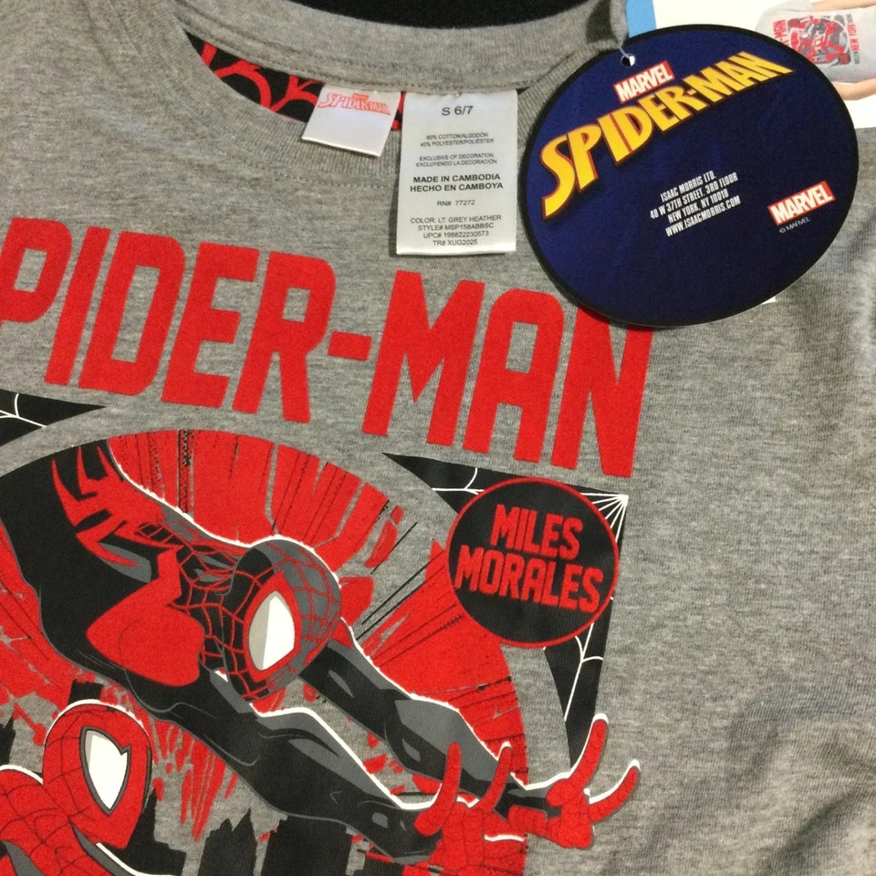 Marvel Spider-Man T-Shirt Kids Gray Peter Parker Miles Morales BKLYN size M (8) - Image 3 of 4