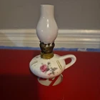 Vintage Mini Milk Glass Kerosene / Oil Lantern lamp white rose