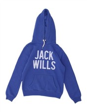 JACK WILLS Womens Graphic Hoodie Jumper UK 12 Medium Blue Cotton AV21