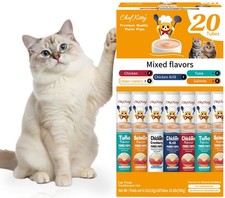 Cat Treats Lickable Grain-Free Cat Food Toppers, Creamy Puree Mixed 20-Pack