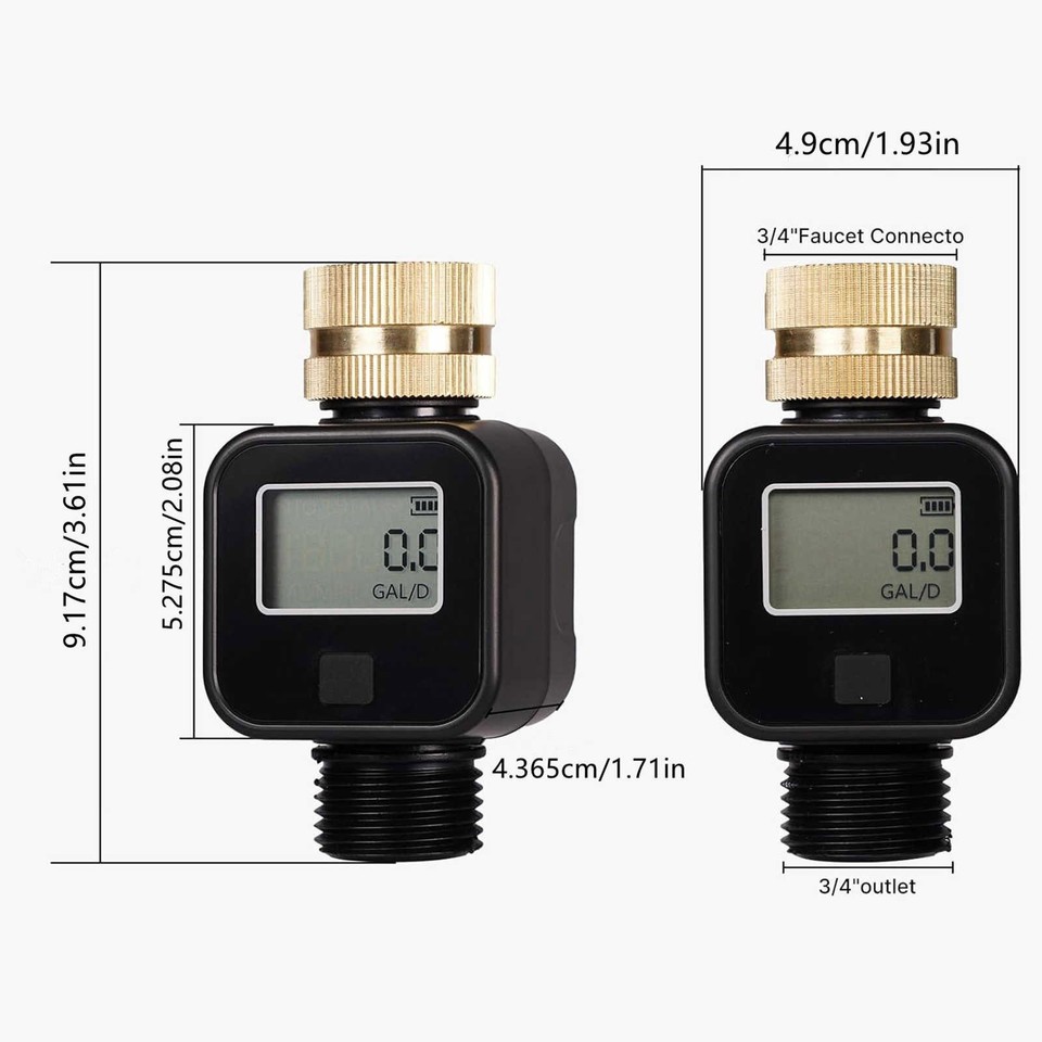 Water Flow Meter 3/4 Inch Garden Hose Thread Digital LCD 45 L Min 99999 ...