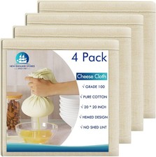 4 PCS Reusable Cheesecloth, Grade 100, 20x20 Inch Hemmed Cheese Cloth for Strai