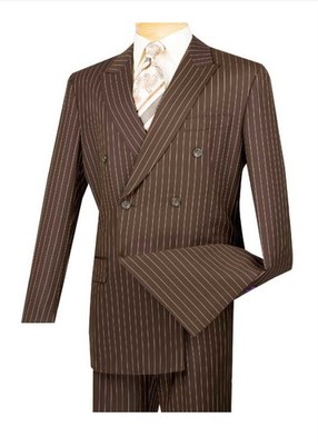 VINCI Brown Men's 6-Button Striped Double-Breasted Classic Fit Suit NEW