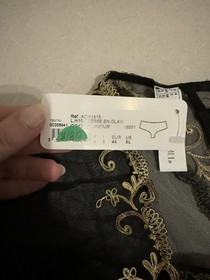 BNWT Womens Lise Charmel Black & Gold High-Waisted Lace Panties, Size XL