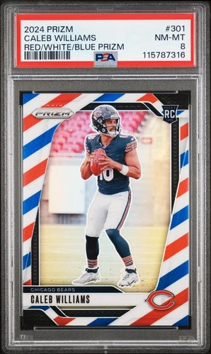 2024 Panini Prizm #301 Caleb Williams Red/White/Blue Prizm PSA 8