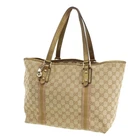 GUCCI Used Handbag Original GG Canvas Tote Beige Gold Vintage Authentic #AH619 S