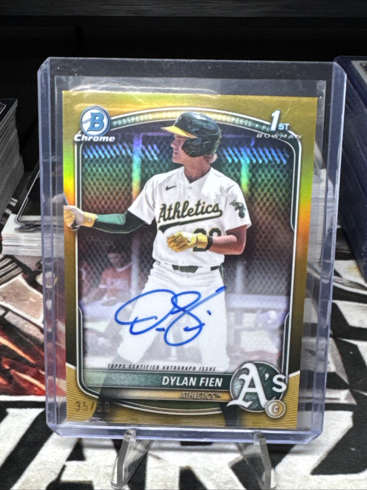 DYLAN FIEN 2025 BOWMAN CHROME 1ST AUTOGRAPH TRUE GOLD REFRACTOR AUTO 15/50