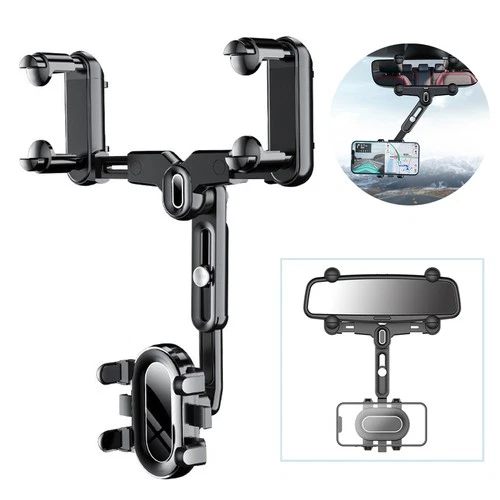 360° Car Rearview Mirror Rotation Retractable Phone Holder Mount Multifunction - Picture 1 of 11