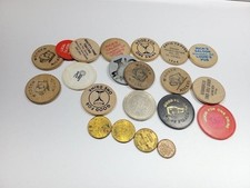 Lot 25 Vintage Wooden Nickels Coin Clubs Trade Tokens Beer Tavern Promo