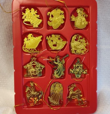 Miniature Tiny 1''tall Brass Christmas Ornaments*Vintage Set of 12*Excellent!*R*