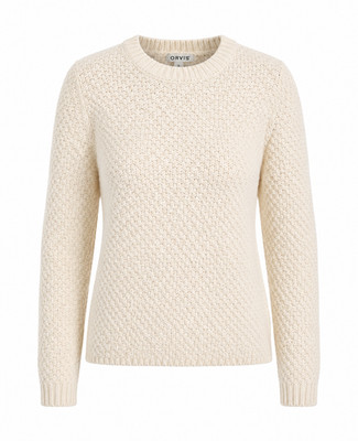 Orvis Cream Knit Sweater Women s Small Cotton Chunky Cozy Crewneck