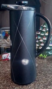 Everest Coffee Carafe Vacuum Bottle Black w/Silver Starburst & Stopper VINTAGE