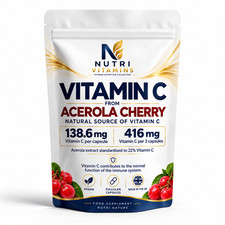 Nutri Nature Acerola Cherry Extract 22% Vitamin C 630mg Vegan Capsules