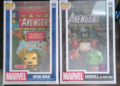 IRON MAN & SKRULL AS IRON MAN  (2) FUNKO POPS! COMIC COVERS BRAND NEW pair L@@K!