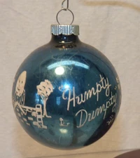 Vintage Shiny Brite HUMPTY DUMPTY Blue Glass Stencil Xmas Ornament Nursery Rhyme