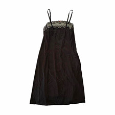 Vintage Union Women's Black Nylon Full Slip Size 38 Solid Lace Trim Adjustable