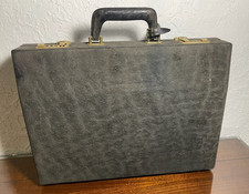 Vintage 1960s PRESTO Briefcase Gray Pebbled Attache Brass Combo Lock Mad Men