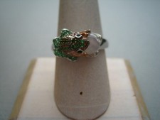 STERLING SILVER  GREEN  WHITE CUBIC ZIRCONIA  ROSE QUARTZ RING - SIZE 8 1/2