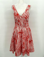 Calvin Klein Dress Womens Small Red White Abstract Print Fit/Flare Party Preppy