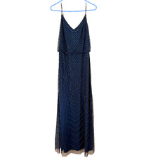 Adrianna Papell Navy Beaded Gown Size 8 Formal Dress Bridesmaid Mother of Bride