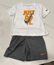 Nike Toddler Boys Just Do It White Gray Orange Shorts and shirt Set 24M New