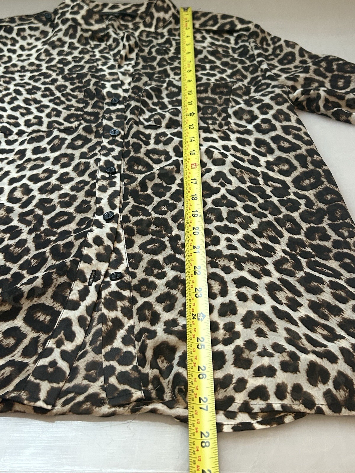 Women’s Long Sleeve Button Up Sheer Blouse Leopard Print w/Cuffed Sleeves Size M