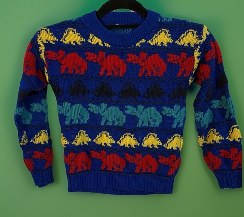 Vintage Funky Dinosaur 🦕 Sweater Toddler Boys 2T/3T Early 90s Retro Colorful