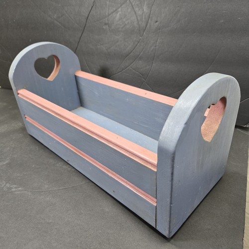 Wooden Nursery Room Box Decor Caddy Organizer Heart Cutout Farmhouse Blue Pink 