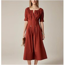 J Crew Cinched Waist Shirt Dress 14 NWT Mahogany Rust Pintuck CK829 Midi J.Crew