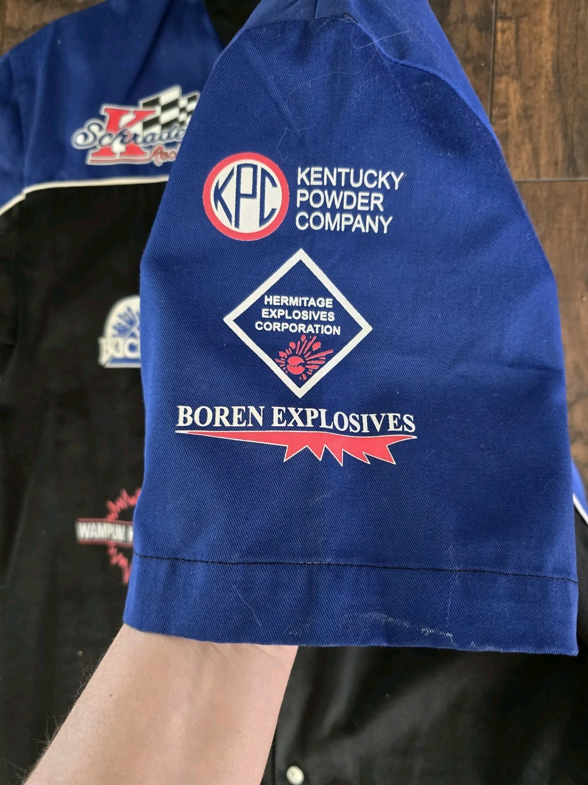 TMR Tri Mountain Racewear Blue Black Button Up Shirt Mens Schradar  Medium