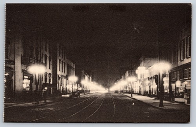 #ad Barstow Street White Way Eau Claire Wisconsin WI Night Scene c1910 Postcard $19.95
