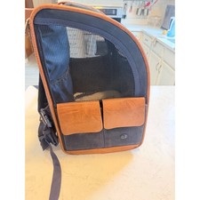 Pet Carrier Backpack Navy Canvas Faux Leather Trim Small Dog Cat Travel Bag
