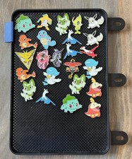 POKEMON ENAMEL PIN LOT Of 24 TOTAL PINS w/ Binder Holder