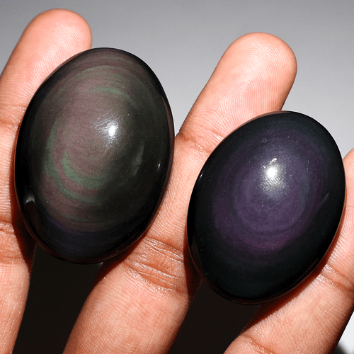 Set 2 PC Natural Rainbow Obsidian Hi-Quality Collectible Oval Crystal Palmstones - Picture 6 of 12
