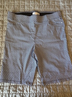 89th & Madison Women s Bermuda Shorts L/G Blue White Geometric Stretch Pull-On