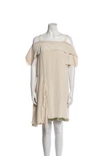 Vintage Prada Spring 2006 Deconstructed White Silk Beaded Trim Evening Dress