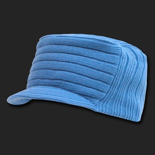 Sky Blue Knit Flat Top Visor Cap Hat 