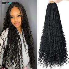 Boho Box Braid Crochet Hair 24Inch Long Goddess Braiding 1B SyntheticBraidsCurly