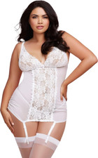 Dreamgirl 11290X Garterslip  G-String, White, Queen Size