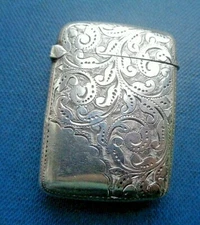 Victorien Argent Sterling Floral Feuille Art Nouveau Vesta/ Match Sûr H/M 1895