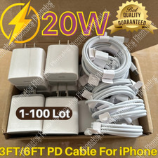 100x Upgrade 20W Fast Charger Block Type C Cable For iPhone 14 13 12 11 X 8 Lot