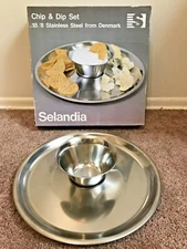 Selandia Denmark Stainless Steel Round Serving Dip Set 12" Chip & Dip Snack Tray