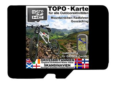 Topo Karte GARMIN microSD Skandinavien ENGLAND Finnland NORWEGEN BaseCamp GPS SD