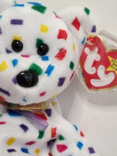 TY TY 2K Beanie Baby Confetti Millennium Bear w/ Tag 1999 Retired Vintage Plush