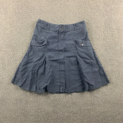 JIGSAW Skirt Womens UK 12 Navy 100% Linen Short Pockets Button Pleated Lined UK