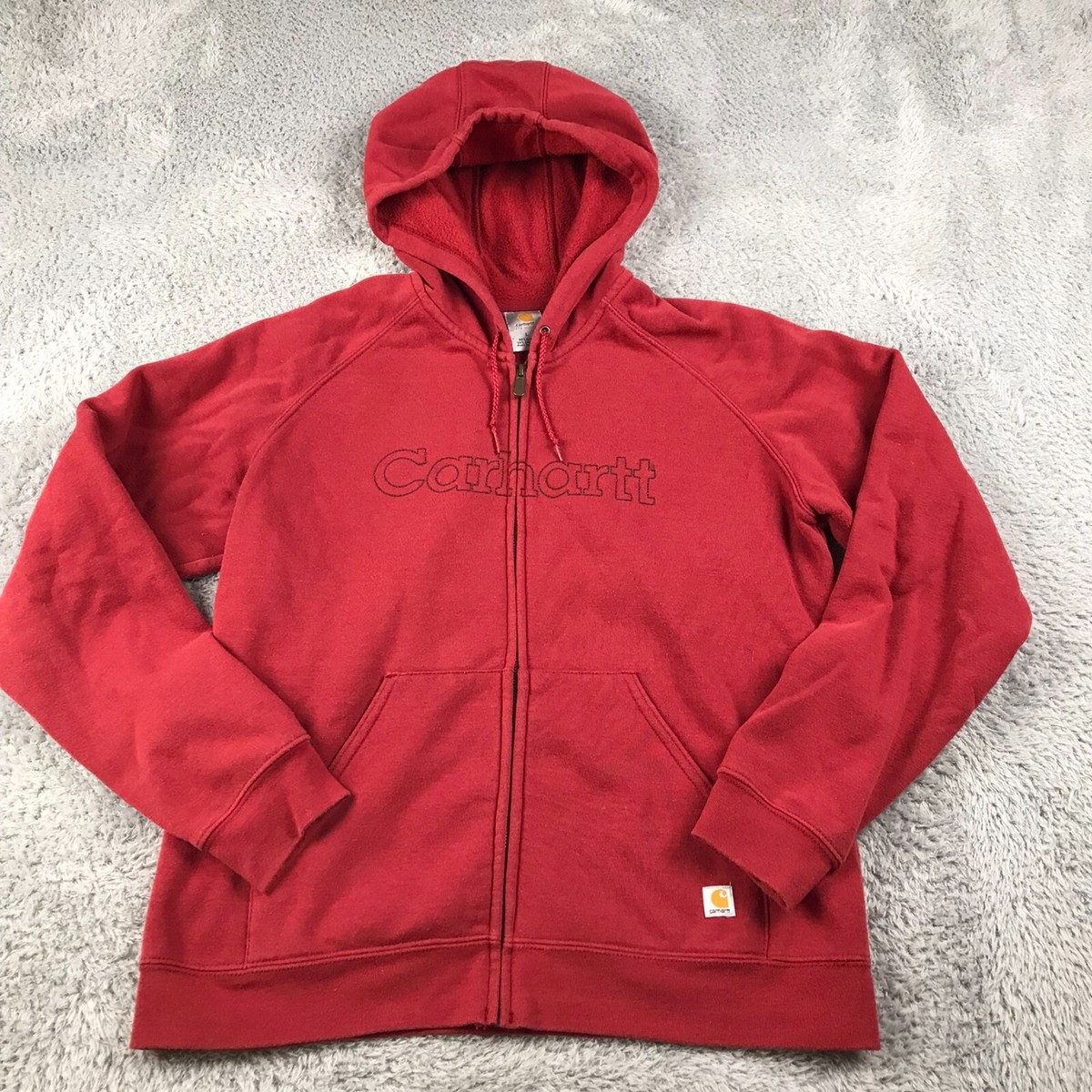 Carhartt Sweater Womens L Red Midweight Zip Front Graphic Embroidered Hoodie