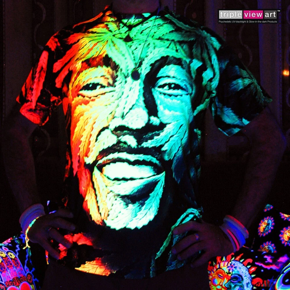 MENS T-SHIRT UV Black Light Fluorescent Glow Psychedelic Art All Over Full Print