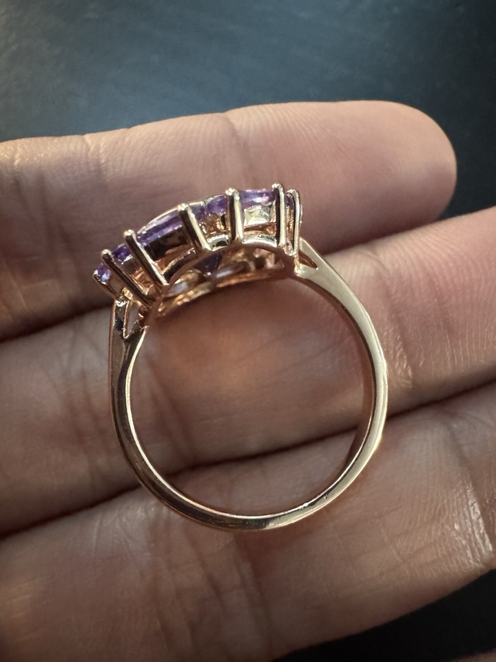 585 14K RG Stamped Cluster Amethyst Purple Gemstone Size 7 Ring | eBay