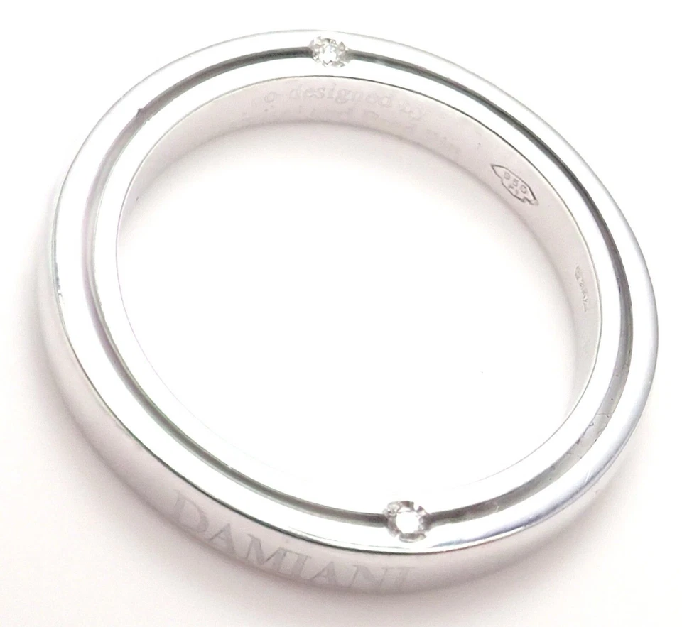 ¡Raro! Auténtico anillo Damiani Brad Pitt platino 4 diamantes banda 3 mm talla 7 Foto 4 de 4