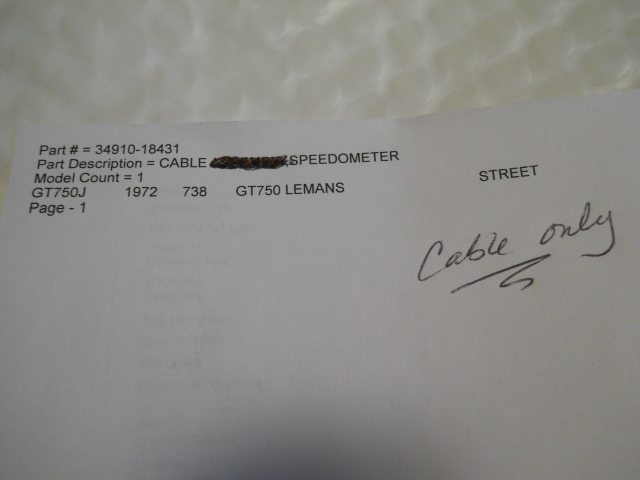 Suzuki NOS GT750, 1972, Speedometer Cable (cable only), # 34910